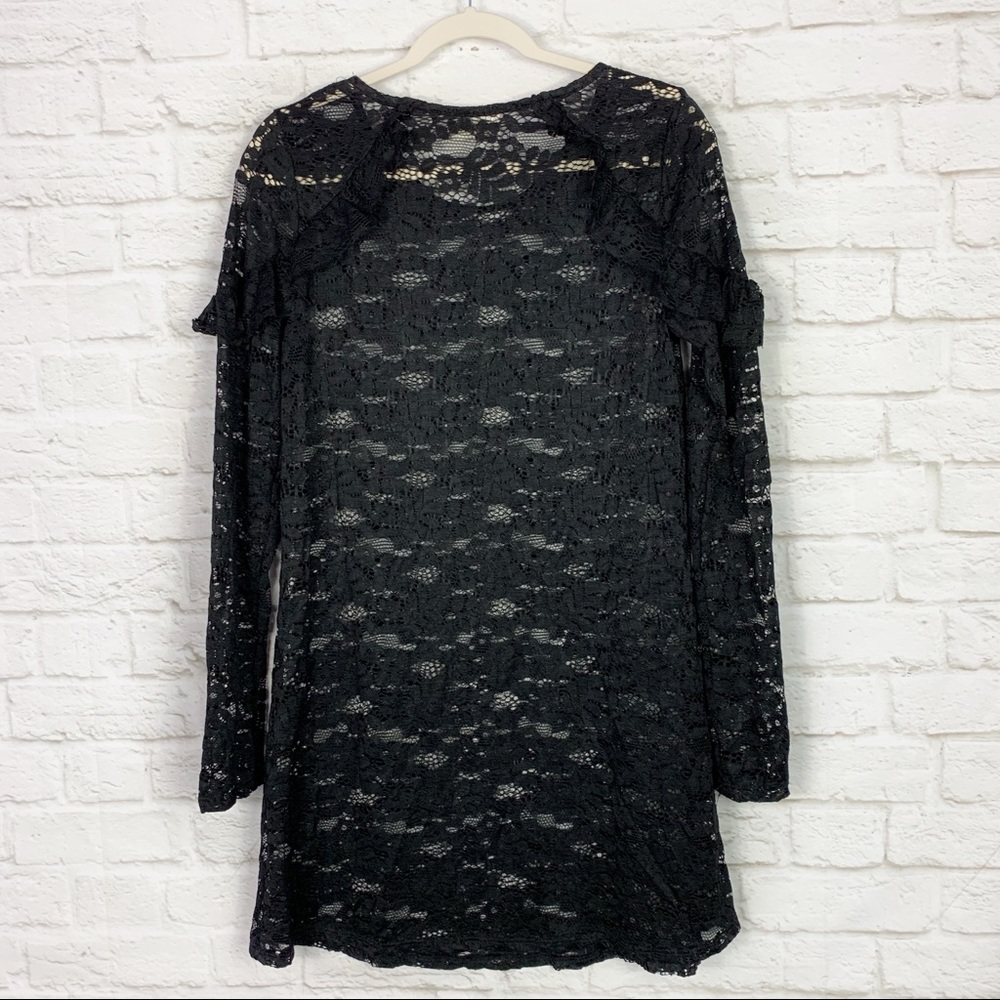 Everly Black Lace Ruffled Shoulder Sheer Dress - Picture 4 of 5